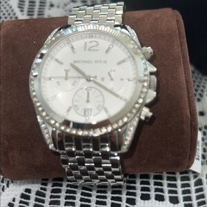 Michael Kors Silver Chronograph Watch with White Face
